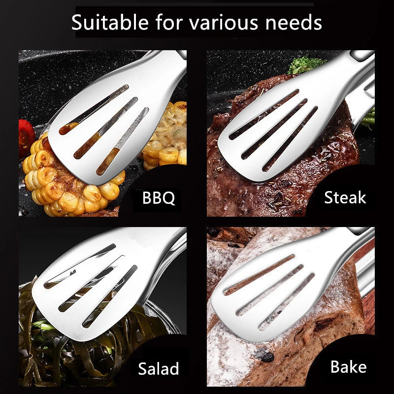 Stainless Steel Food Tongs Barbecue Tongs Meat Salad Steak Food Serving Clip Tweezers Long BBQ Cooking Tongs Kitchen Utensils Qme