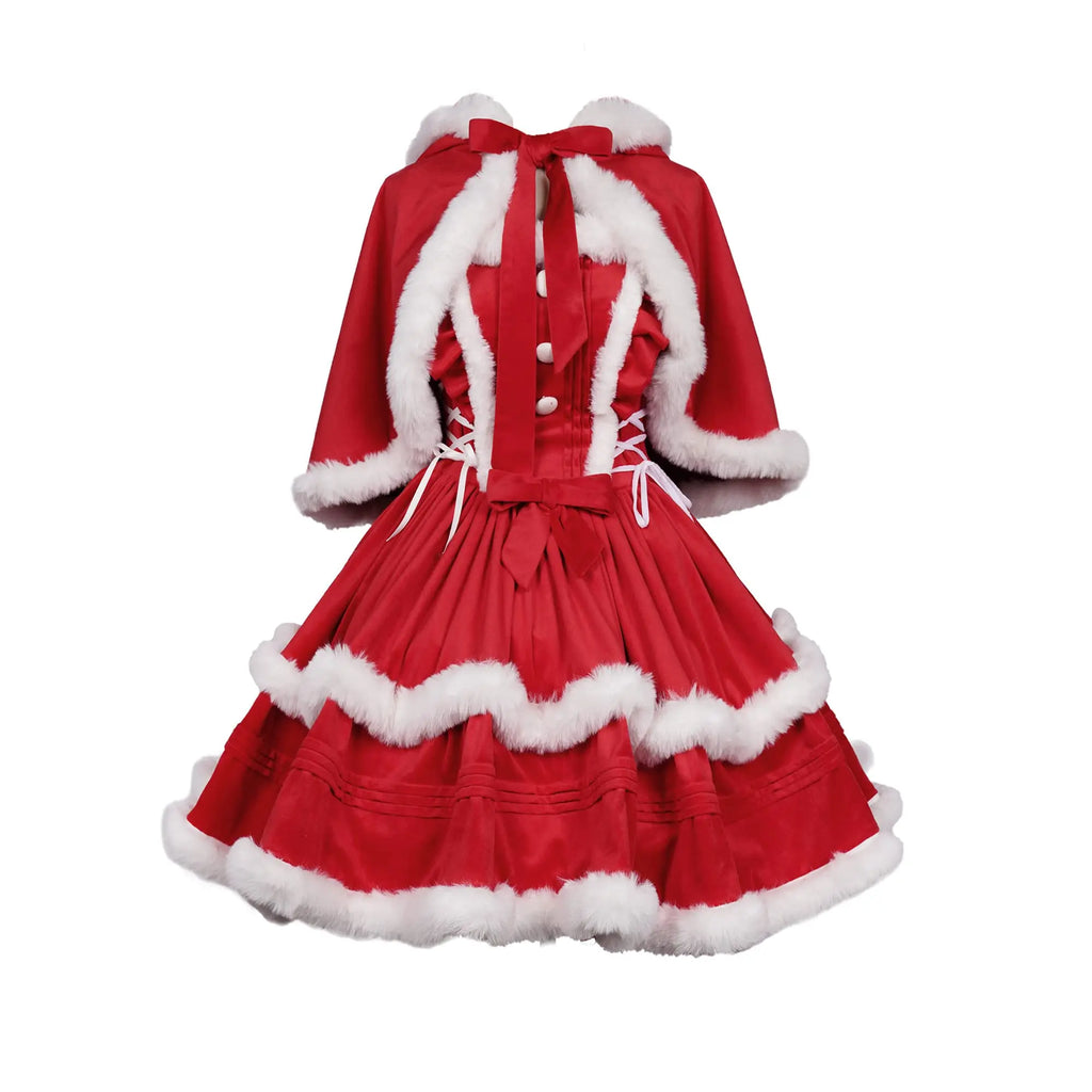 Womens Christmas Dresses Santa Christmas Outfits Cute Lolita Dress Red Green Purple Xmas Halloween Cosplay Costume For Adult Qme