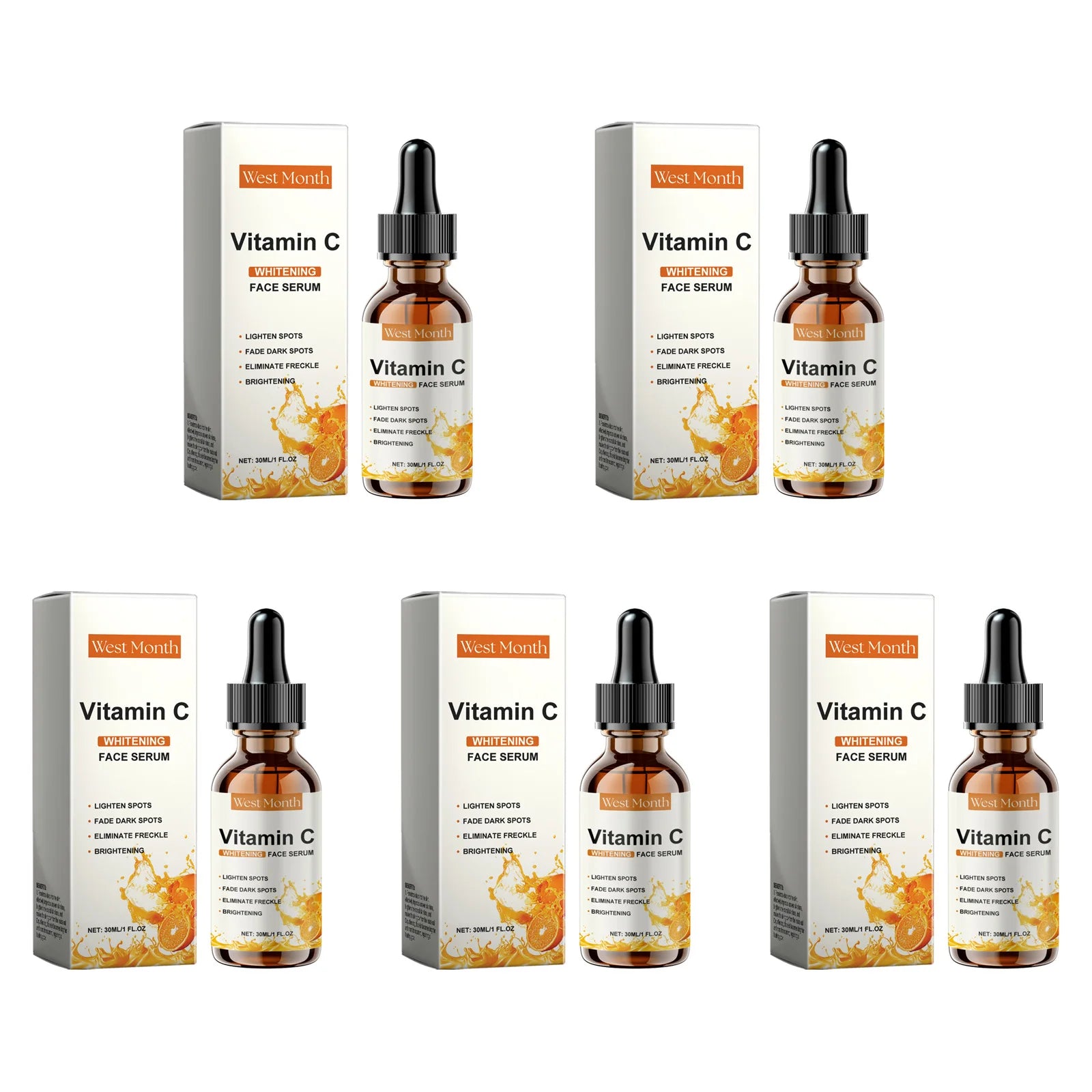 Vitamin C Facial Essence Dark Spot Remover Brightening Moisturizing Firming Serum Fade Fine Lines Improve Dullness Facial Skin Qme 5 x 30ml Boxed
