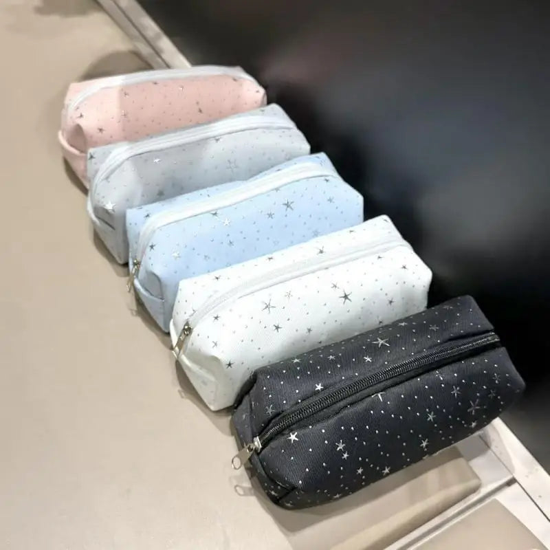 Multi-functional Canvas Pencil Case Star Print Multicolor Zippered Qme