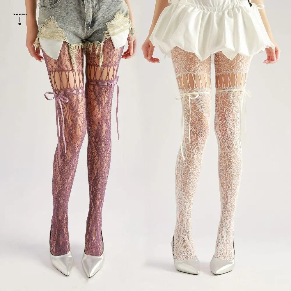 Waist Mesh Lace-up Pantyhose Smooth High-density Shaping Silk Qme