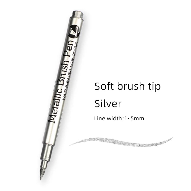 Gold Silver Metallic Marker Pen Waterproof Permanent Paint Marker Pen for Rock, Mug, Ceramic, Glass DIY Painting Supplies Qme Soft-Silver (1pcs)