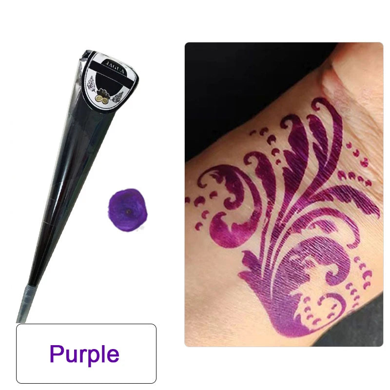Henna Temporary Tattoo Non-toxic Cone Body Paint Brown Paste Qme Purple