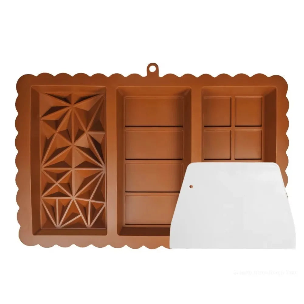 3-in-1 Silicone Chocolate Bar Mold Dubai Luxury Candy Break Apart Qme Mold and Scraper