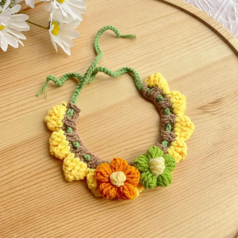 Soft Pet Scarf Drool Bib Dog Cat Knit Accessories Cute Woven Flower Qme A7