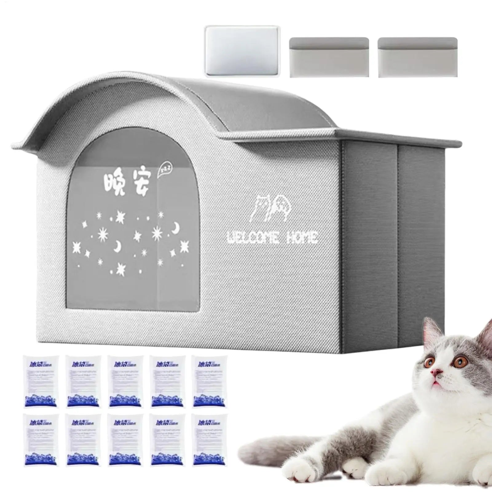 Pet Cooling House Cat Dog Cooling Foldable Tent Insulated Kitten Shelter for Outdoor Indoor Camping Patio Beach Balcony Bedroom Qme