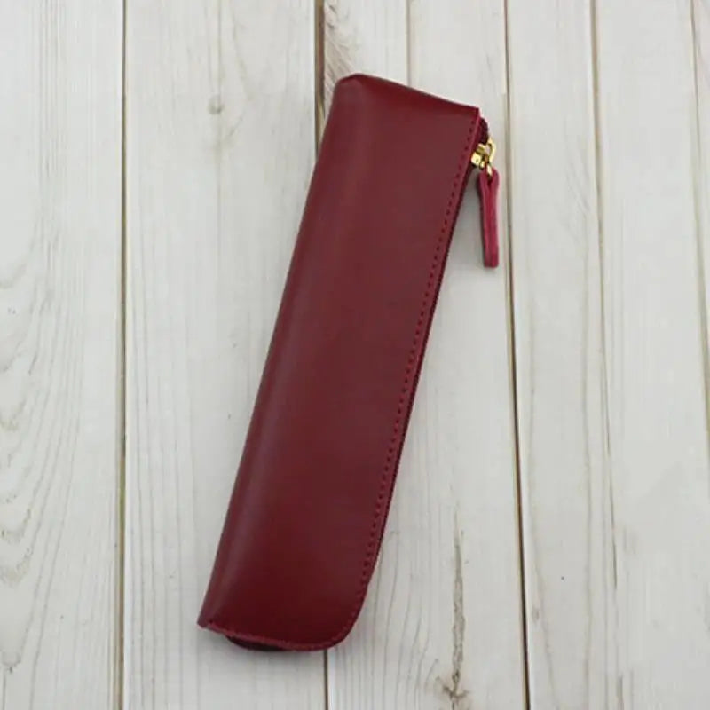 PU Leather Pen Holder Brass Snap Closure Fine Stitching Slim Pencil Qme A12