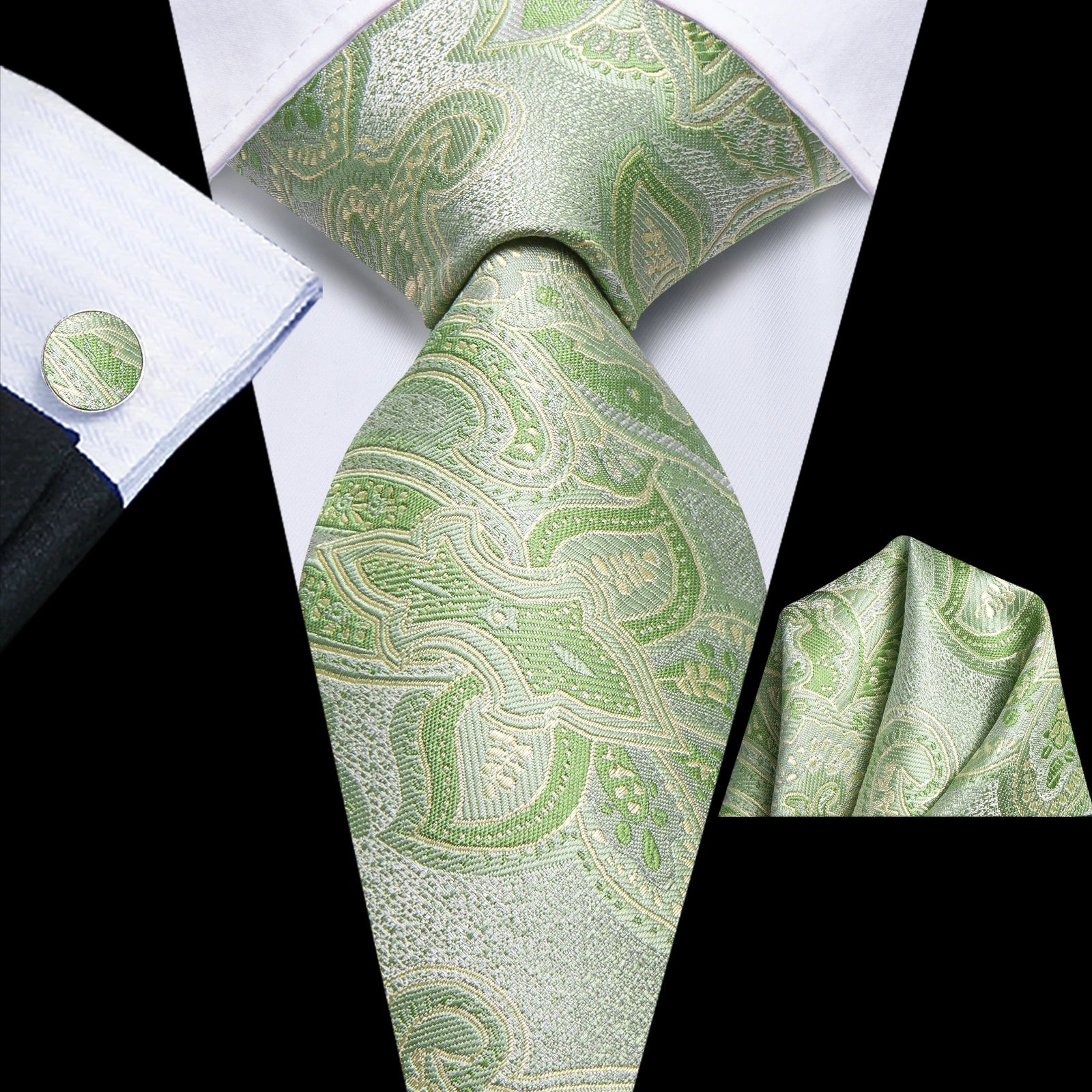 Hi-tie Mens Pink Purple Green Floral Wedding Necktie Handkerchief Qme HT-N-0192