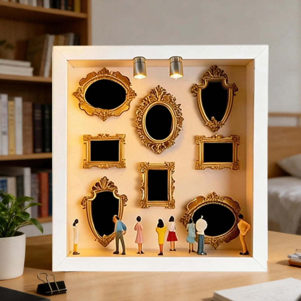 Mini Museum Display Wooden Miniature Miniature Museum with Figurines for Home Decor DIY Adults Craft Wall Library Room Birthday Qme