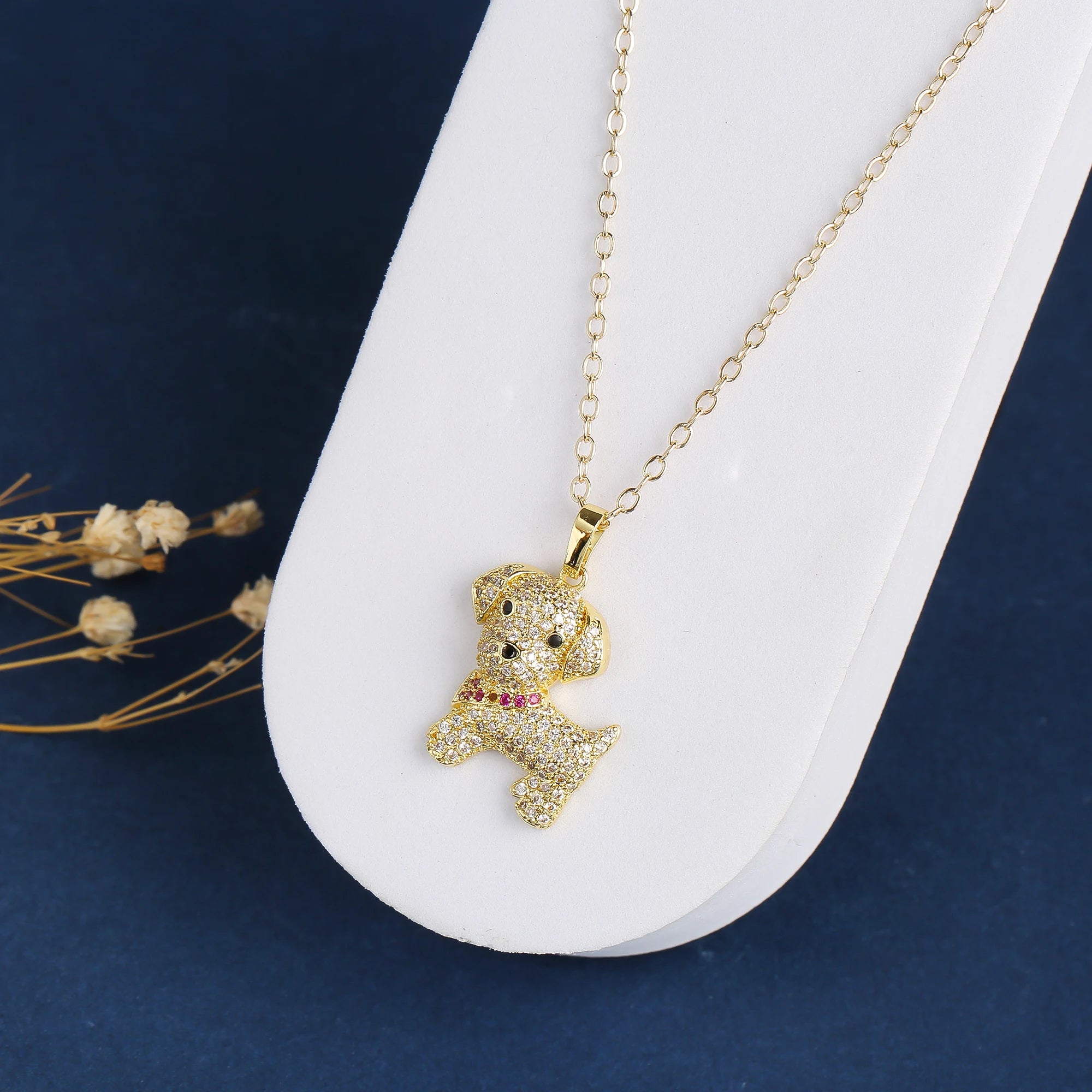 9 Style Luxury Shiny Zirconia Animal Puppy Elephant Leopard Pendant Necklace for Man Woman Party Gold Plated Jewelry Daily Wear Qme 7