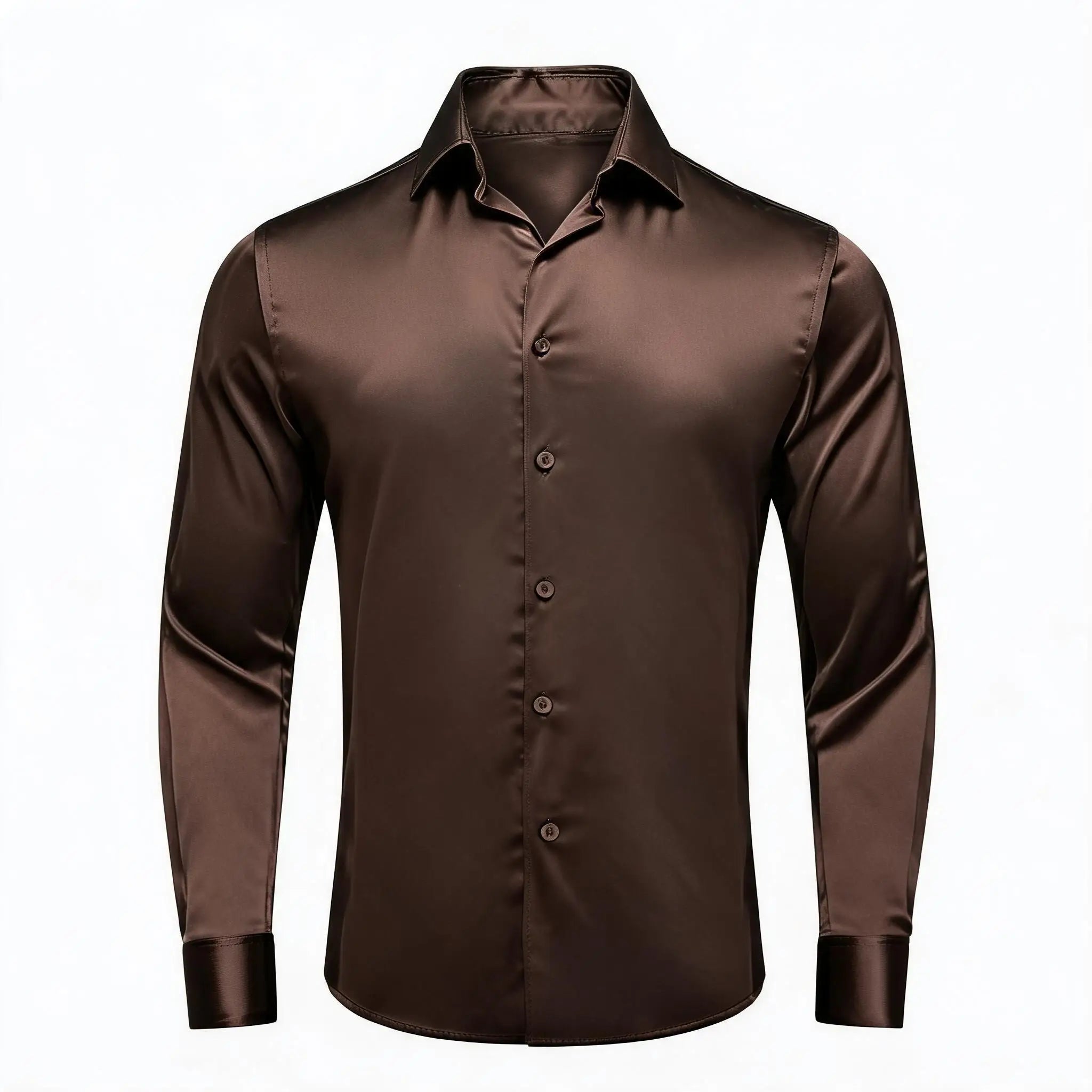 Solid LS Shirt Brown or Pink or Purple or Green or Blue or Black or Red Basic Button Office Daily Fit Qme