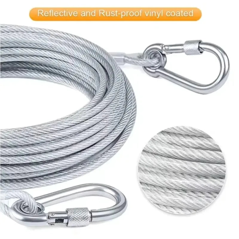 Double-headed Dog Tie Out Cable Leash Reaction Rope Metal Buckle Qme