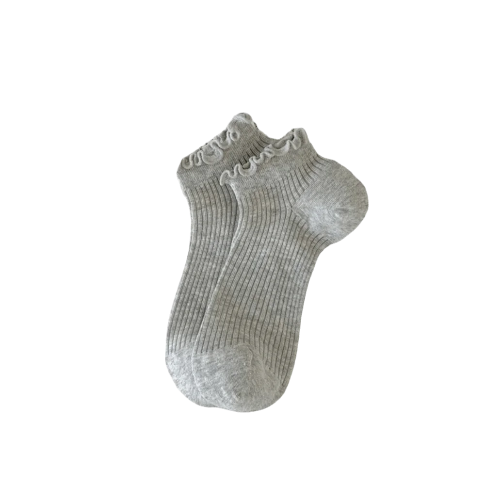Korean Fashion Candy Ankle Socks Ruffle Mid-calf Women's Breathable Qme Light Grey One Size
