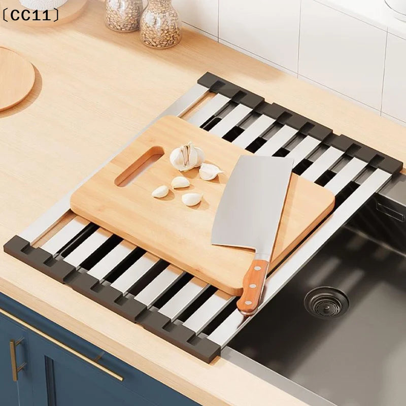 Stainless Steel Kitchen Sink Drain Rack Foldable Dish Drainer Bowl Qme