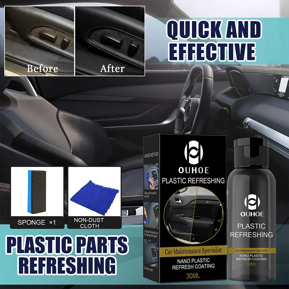 Plastic Refurbish Cleaning Cleaner with Sponge Brush and Wipe Renovation Agent Repair 30/50ml for Automotive Interior Cleaning Qme