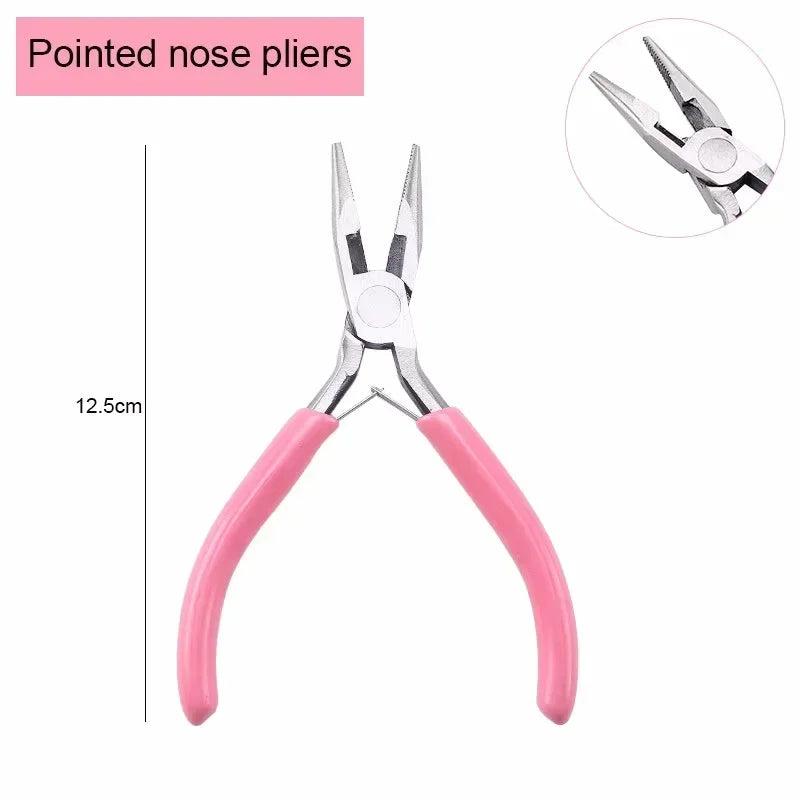 Cute Pink Color Handle Anti-slip Splicing and Fixing Jewelry Pliers Tools & Equipment Kit for DIY Jewelery Making Needlework Qme Pointed nose pliers