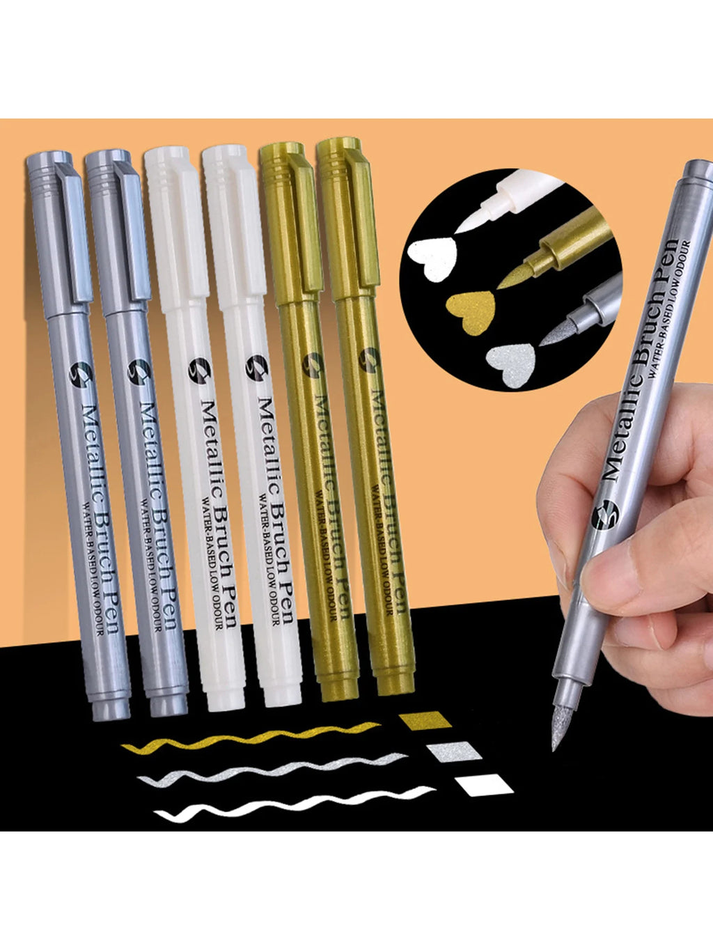 Metallic Marker Pen White/Gold/Silver Waterproof Permanent Paint Marker Pen for Rock,Mug,Ceramic,Glass DIY Painting Supplies Qme