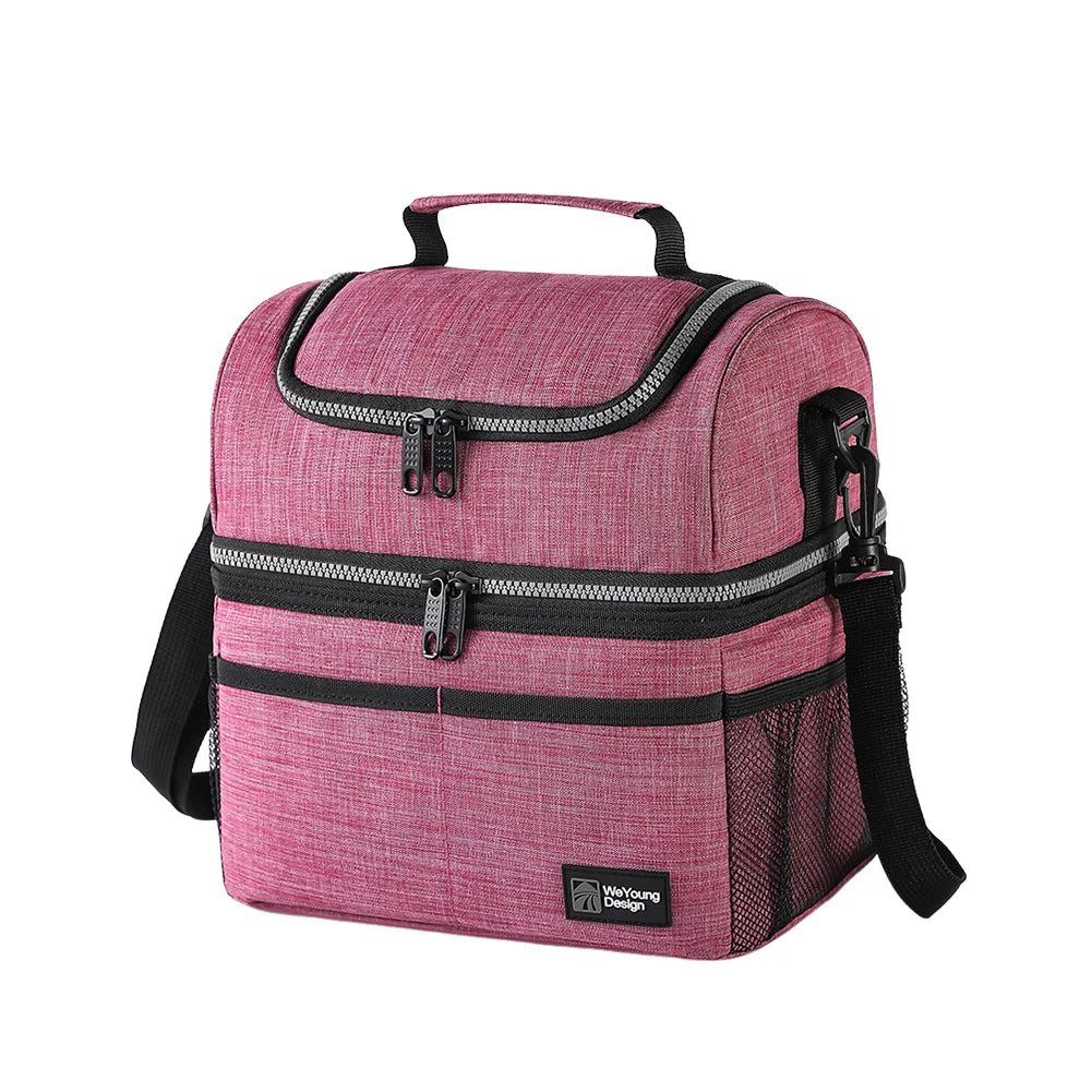 Lunch Box Double Deck Outdoor Picnic Bag Portable Thermal Lunch Bag for Work Outdoor Beach Trips Qme pink