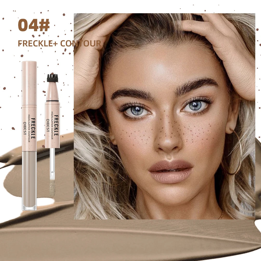 QIBEST Double Ended Freckles Pen Fine Flash Highlight Lasting Matte Concealer Natural 2 In 1 Freckles Contour Stick Cosmetics Qme 04