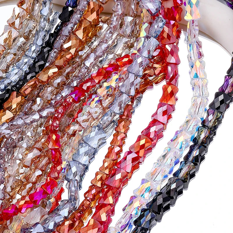 Bamboo Glass Beads AB Color Faceted Flat Curved Waist Column Crystal Loose Spacer Bead for DIY Crafts Earring Bracelet Jewelry Qme