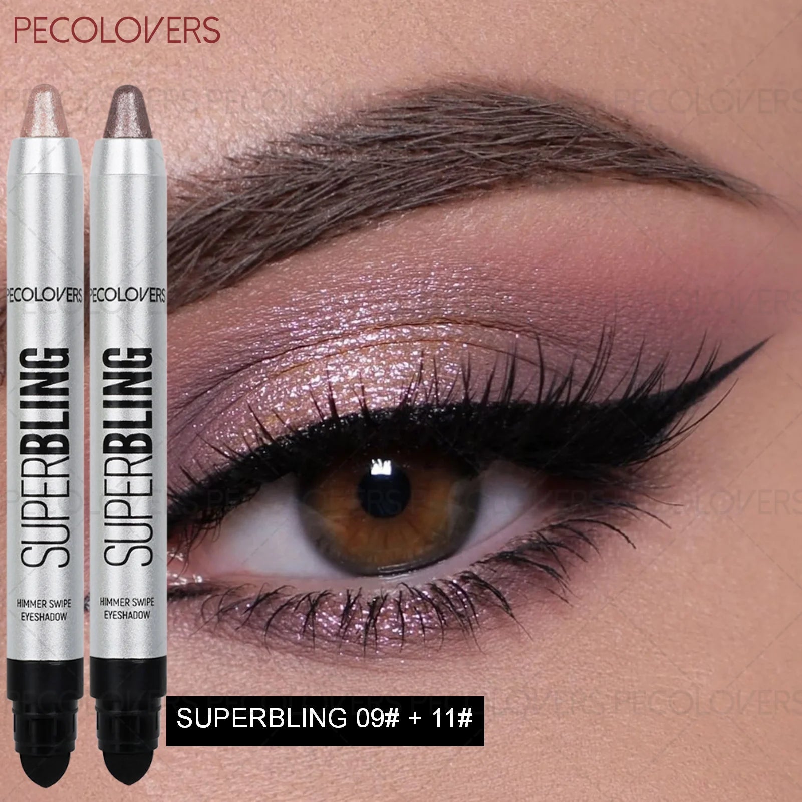 Colored Dual-ended Shimmer Eyeshadow Stick Light Purple Champagne Qme 2pcs