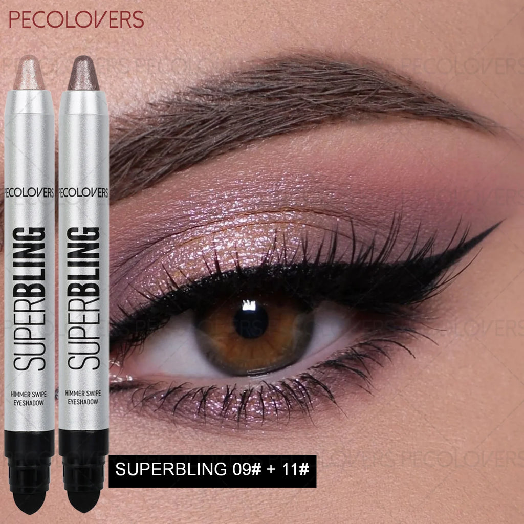 Colored Dual-ended Shimmer Eyeshadow Stick Light Purple Champagne Qme 2pcs