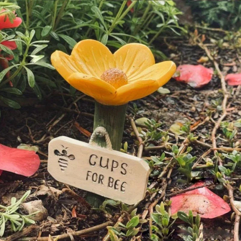 Flower Shaped Resin Bee Watering Station Hummingbird Feeder Realistic Qme Yellow