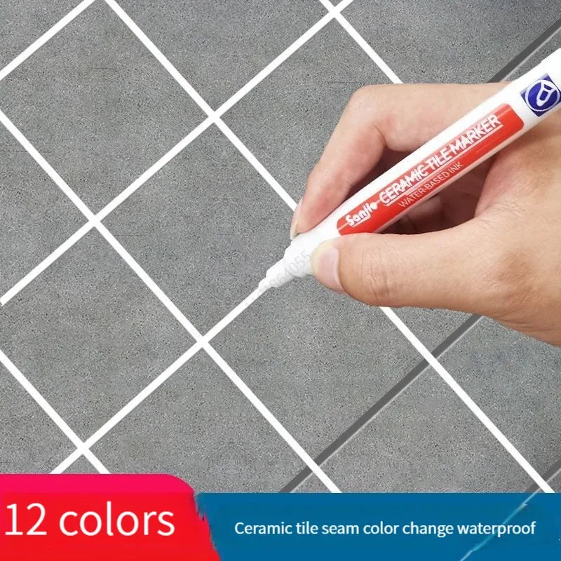 12 Color Waterproof White Grout Tile Lines Marker Pens Gaps Repair Bathroom Porcelain Filling Grout Paint and Sealer Pen Qme