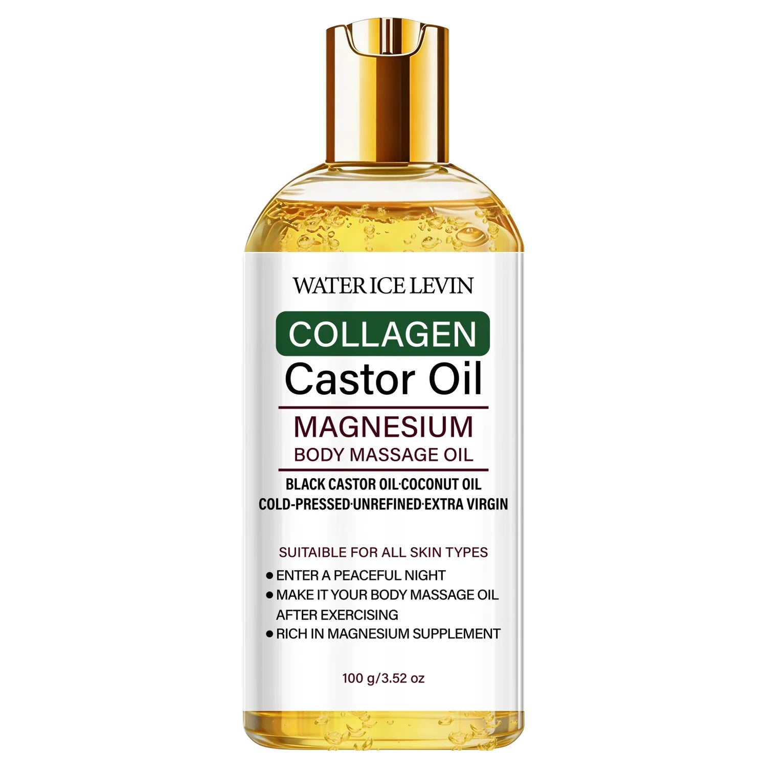 Cold-Pressed Castor Oil Body Massage Oil with Collagen & Magnesium, Moisturizing Care Qme YELLOW 100g