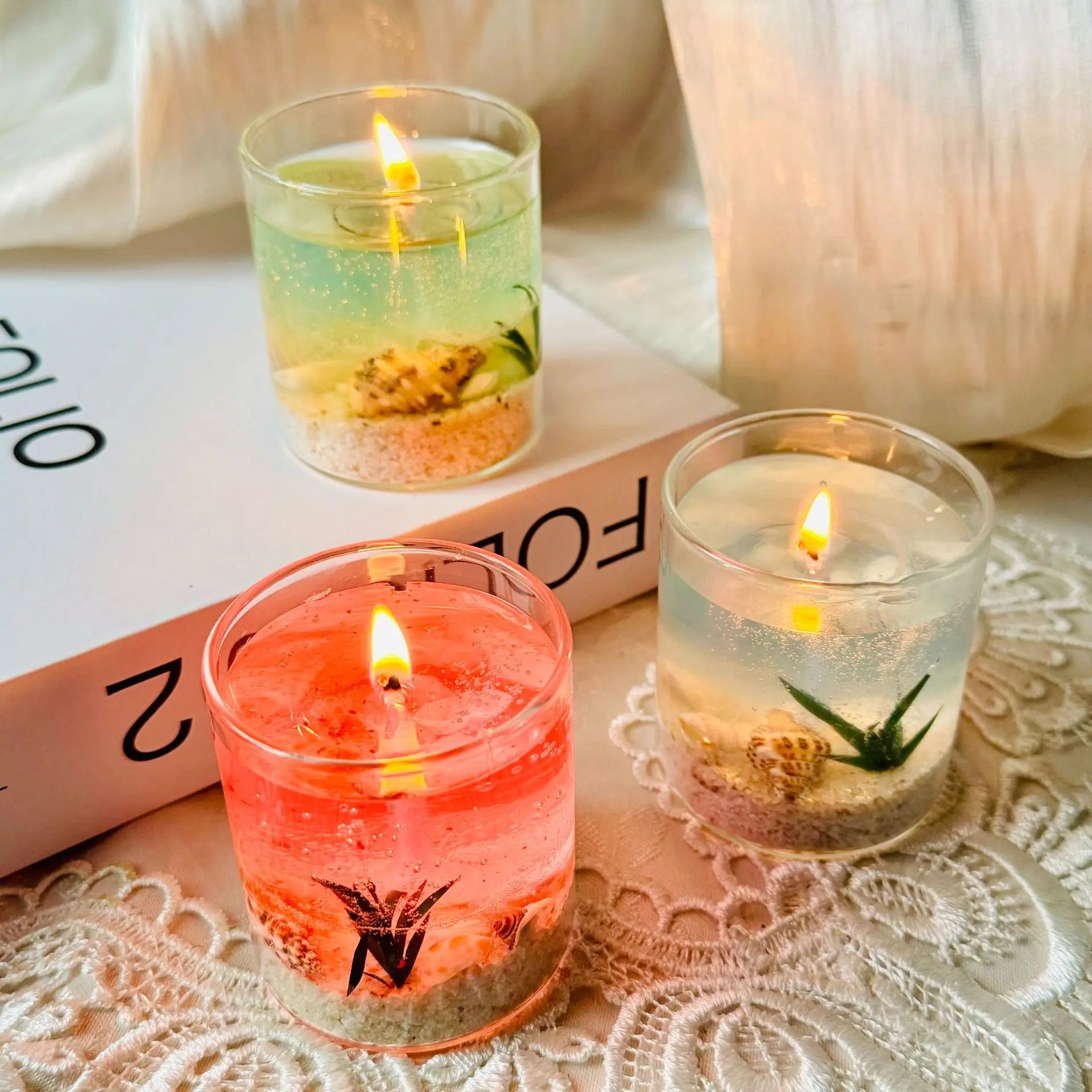 Handmade Ocean Jelly Wax Scented Candle Smokeless Clear Shaped Aroma Qme