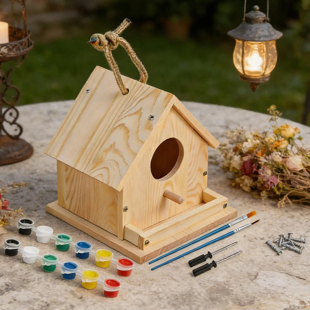 Bird House Kit Wooden Educational Hands-On Birdhouse Building Painting Kit for Spring Summer Home School Classroom Camp Holiday Qme