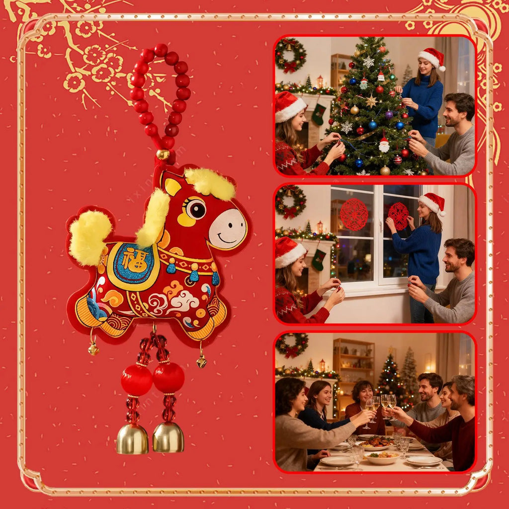 Horse Decorations Good Fortune Ornament with Bell Pendant Embroidery 2026 Chinese New Year Door Decorations for Wealth Success Qme