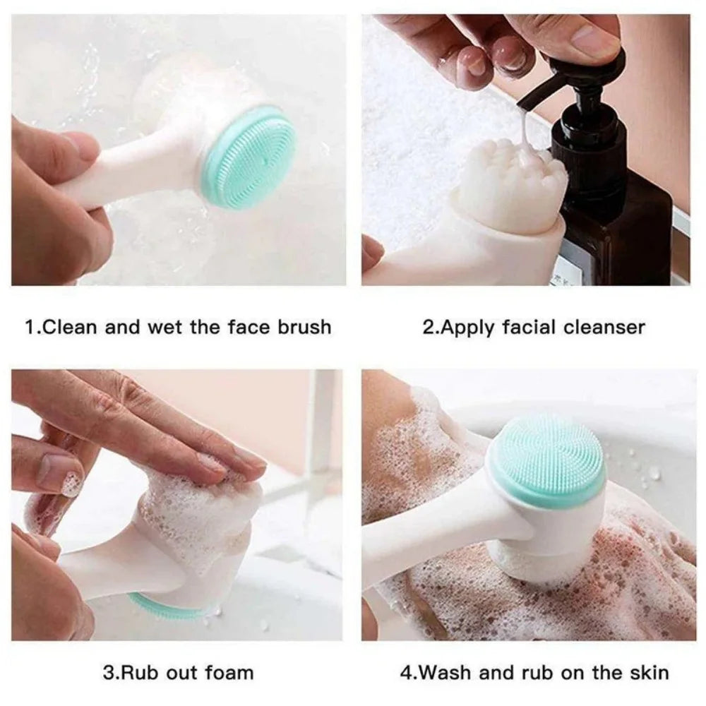 Double Sided Silicone Facial Cleansing Brush Soft Bristles Exfoliating Face Scrubber Deep Pore Cleaning Massage Skin Care Tool Qme