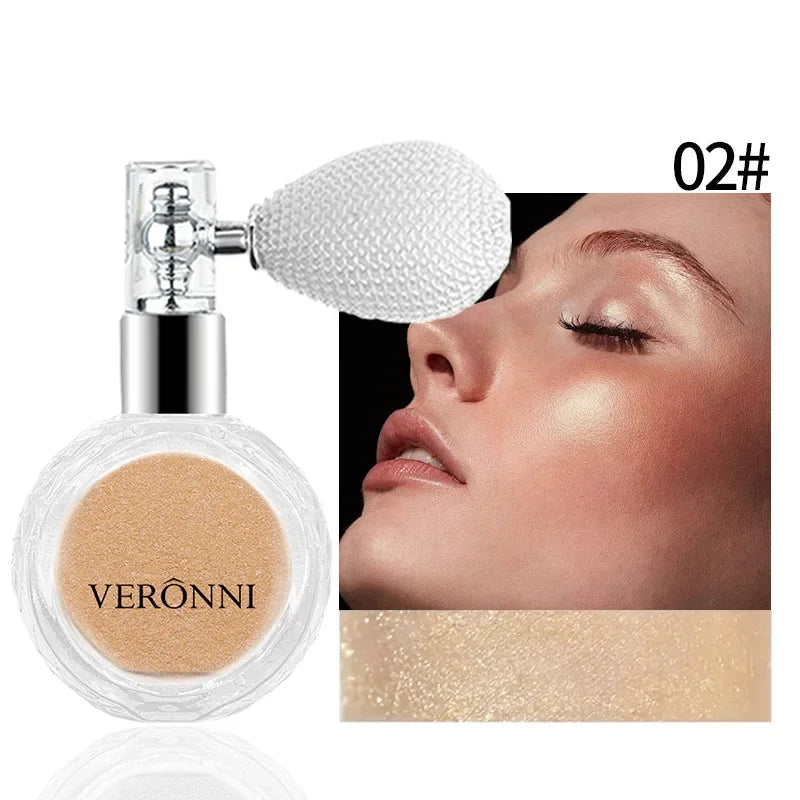 Airbag Shimmer Highlight Powder Spray Waterproof High Gloss Glitter Body Bronzer Highlight Contour Blush for Brightening Makeup Qme 02