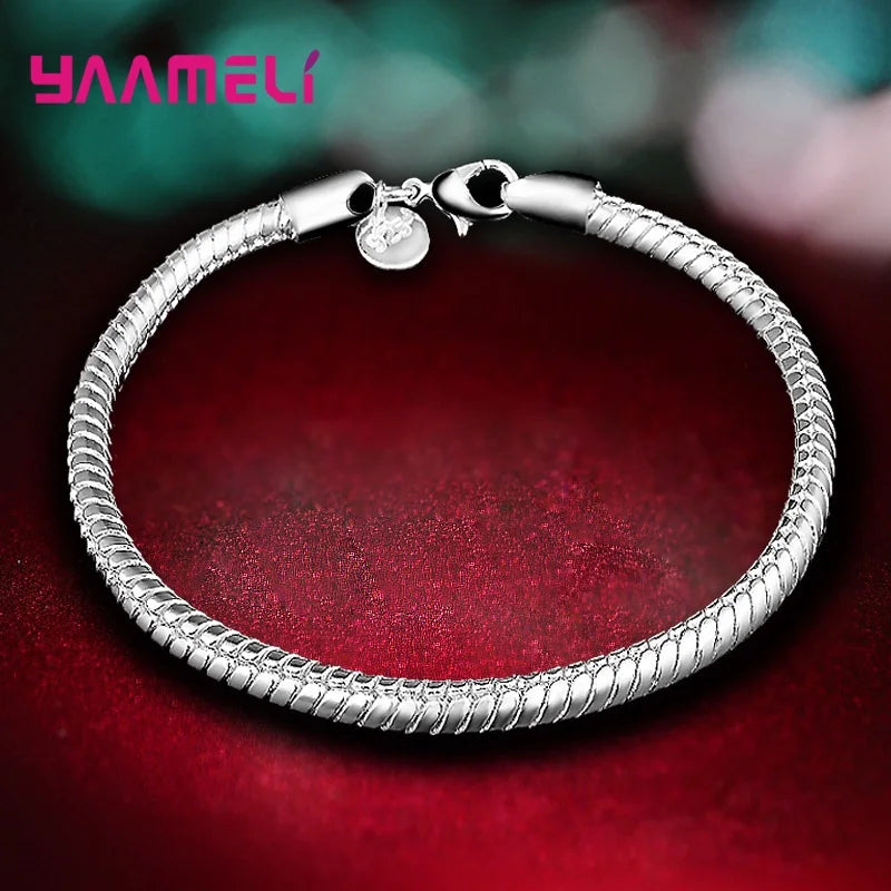 Big Promotion 100% 925 Sterling Silver Stamped Chain Bracelet for Men Women Unisex Jewelry with Lobster Clasps 3MM 4MM Width Qme
