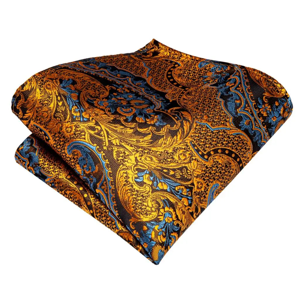 Luxury Mens Ties Floral Black Gold Paisley Red Blue Necktie Pocket Qme