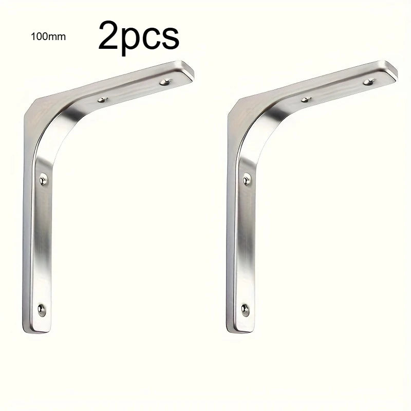 2Pcs Stainless Steel L Shape Shelf Brackets Heavy Duty Floating Wall Mount Support Braces For Wooden Shelves Table Cabinet Qme 100mm