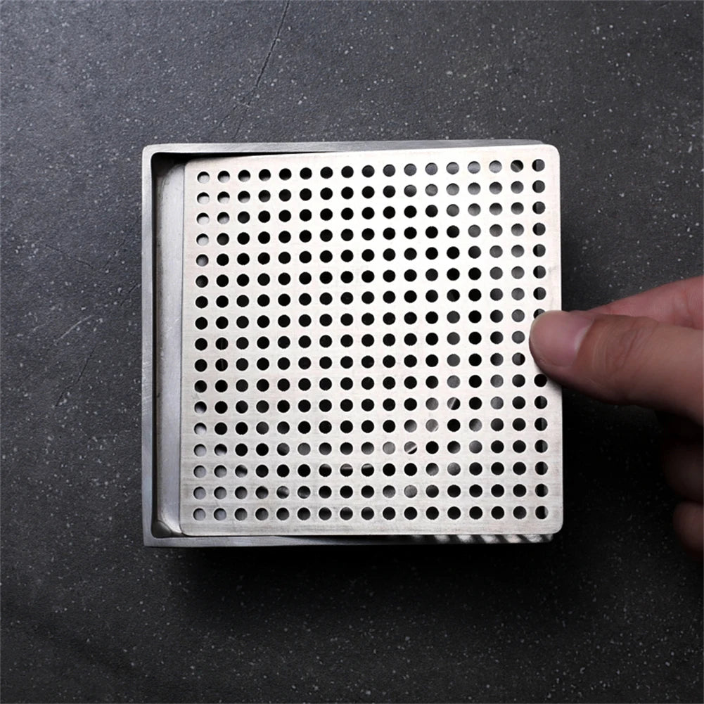 Square Drain Cover Stainless Steel Bathroom Shower Sink Strainer Drain Hair Filter Cover Bathroom Kitchen Sink Drain Protector Qme