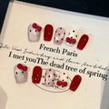 Short Handmade Kitty Cat Press Nails Art Red Polka Dot Cute 3D Bow Qme GJ-CDJ-ZB83-M