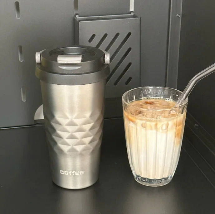 Portable Office Diamond-shaped Insulated Cup Qme Silver 500ml