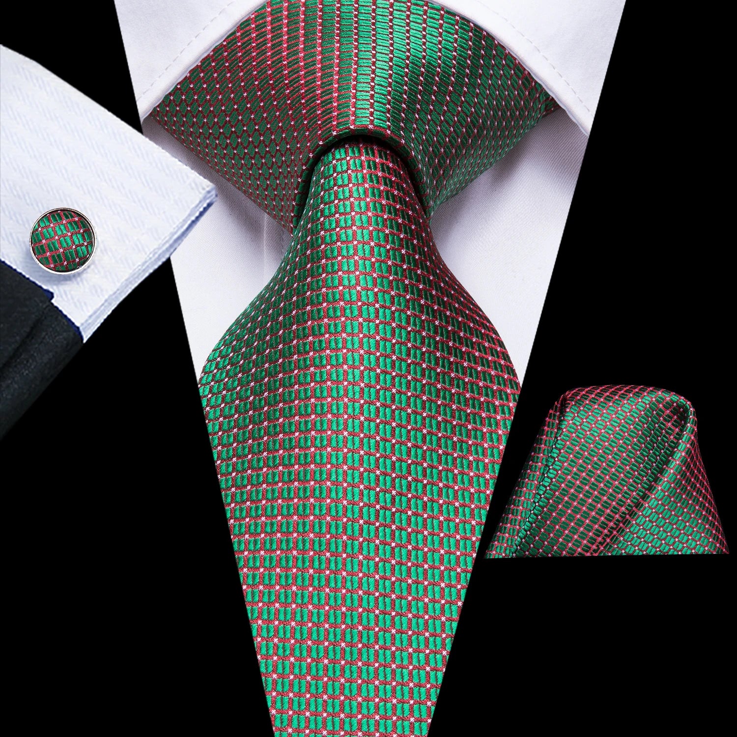 Hi-tie Paisley Dark Green Black Mens Elegant Necktie Handkerchief Qme N-3268
