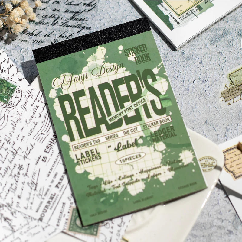 16 Sheets Reader tags Series Vintage style Die Cut Sticker Book DIY Junk Journal Diary Scrapbooking Material Stationery Stickers Qme