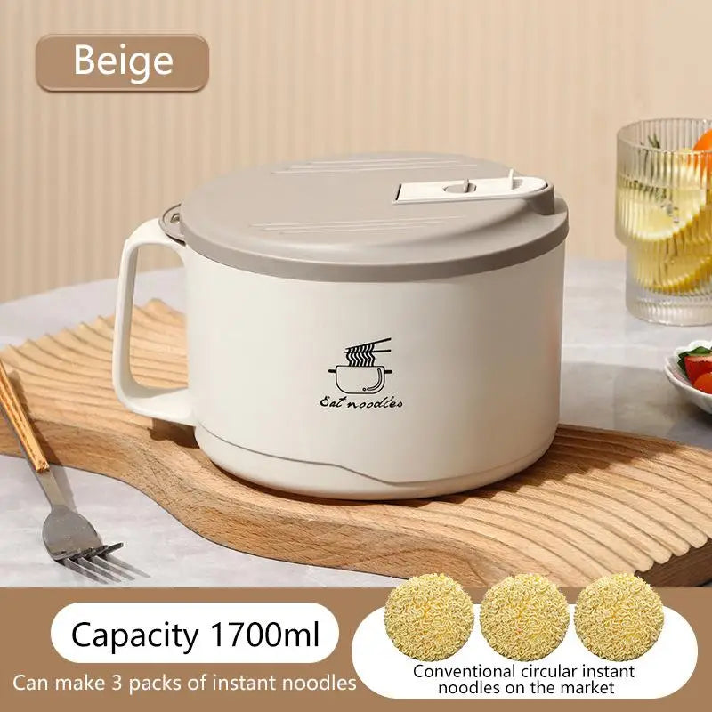 Stainless Steel Large Capacity Noodle Bowl Lid Durable Kitchen Dining Qme Beige