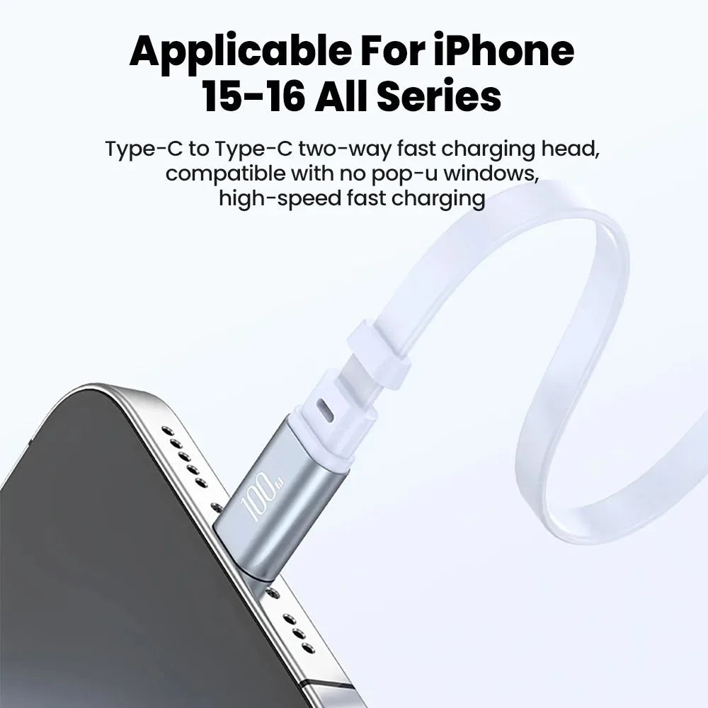 100W USB C To Type C Mobile Phone Charge Wire USB C Retractable Car Portable Charger PD Cable For iPhone 17 Samsung Xiaomi 15 14 Qme