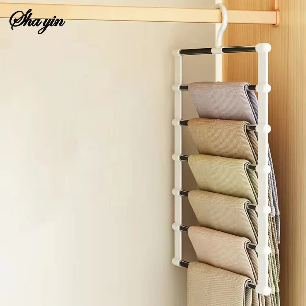 Foldable Pants Hanger Multi Layer Non Slip Clips Space Saving Closet Organizer for Trousers Storage Collapsible Hanging System Qme