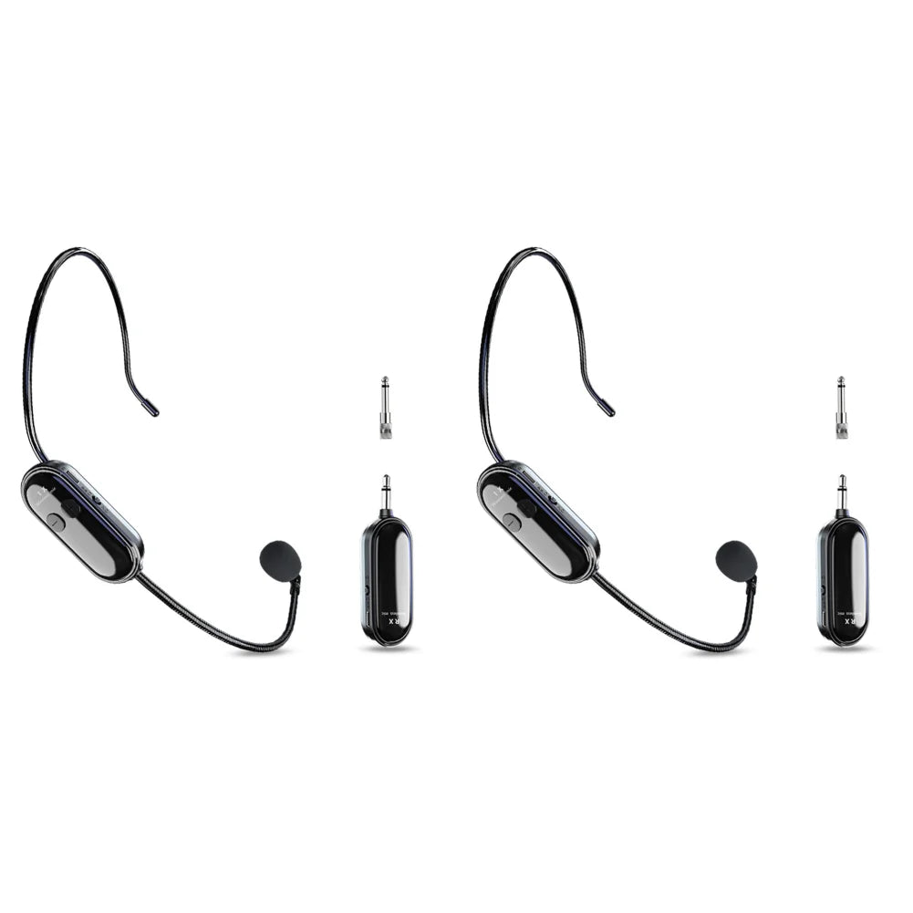 2.4G Wireless Microphone Headset Long Range Wireless Microphone System Head Handheld Mic 2 in 1 for Teach Outdoor Speech Qme 2Set