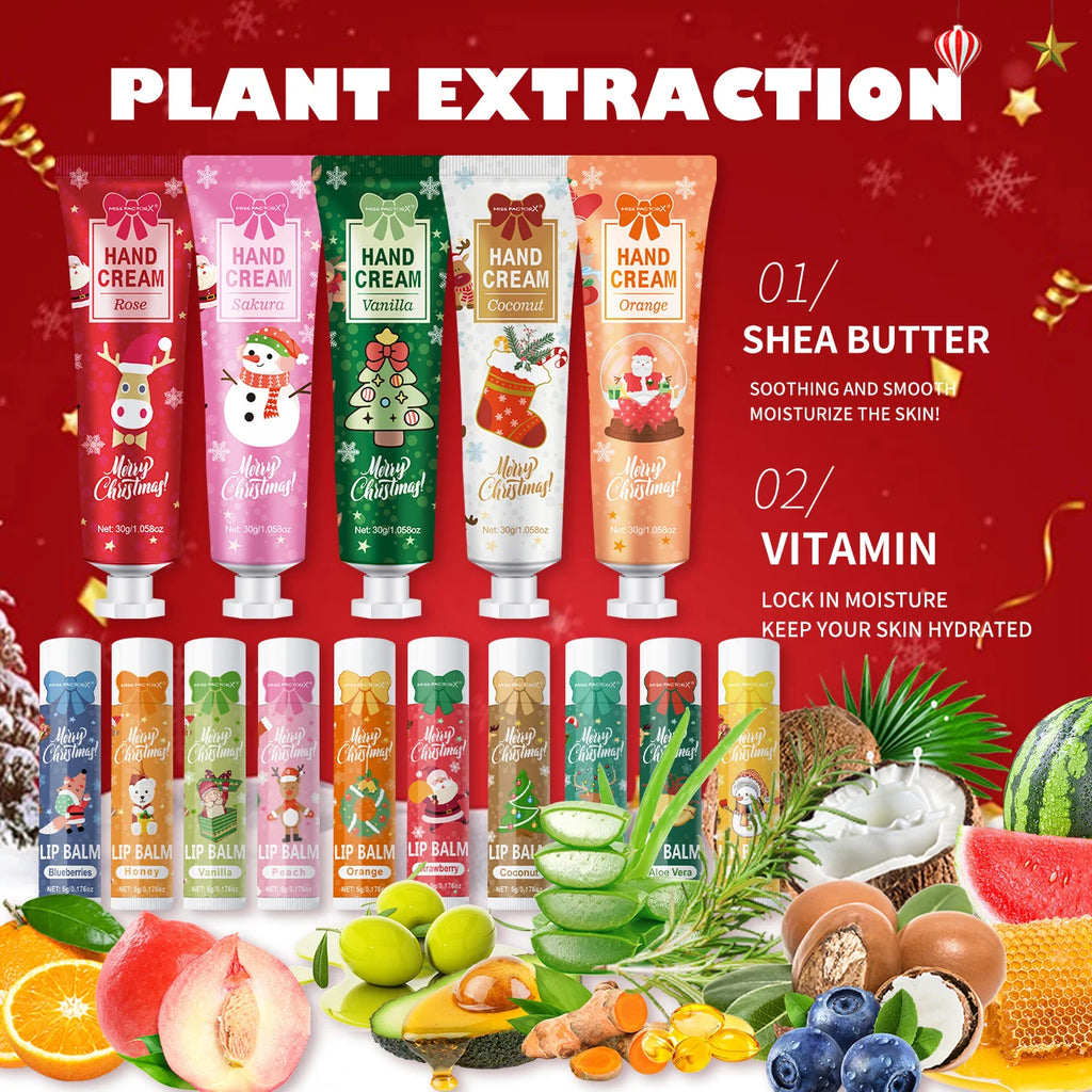 Christmas Gift Set Distribution 120PCS/Box in Bulk, Lip Balm in Bulk, Hand Cream in Bulk, Christmas Cards, Gift Gauze Bags Qme