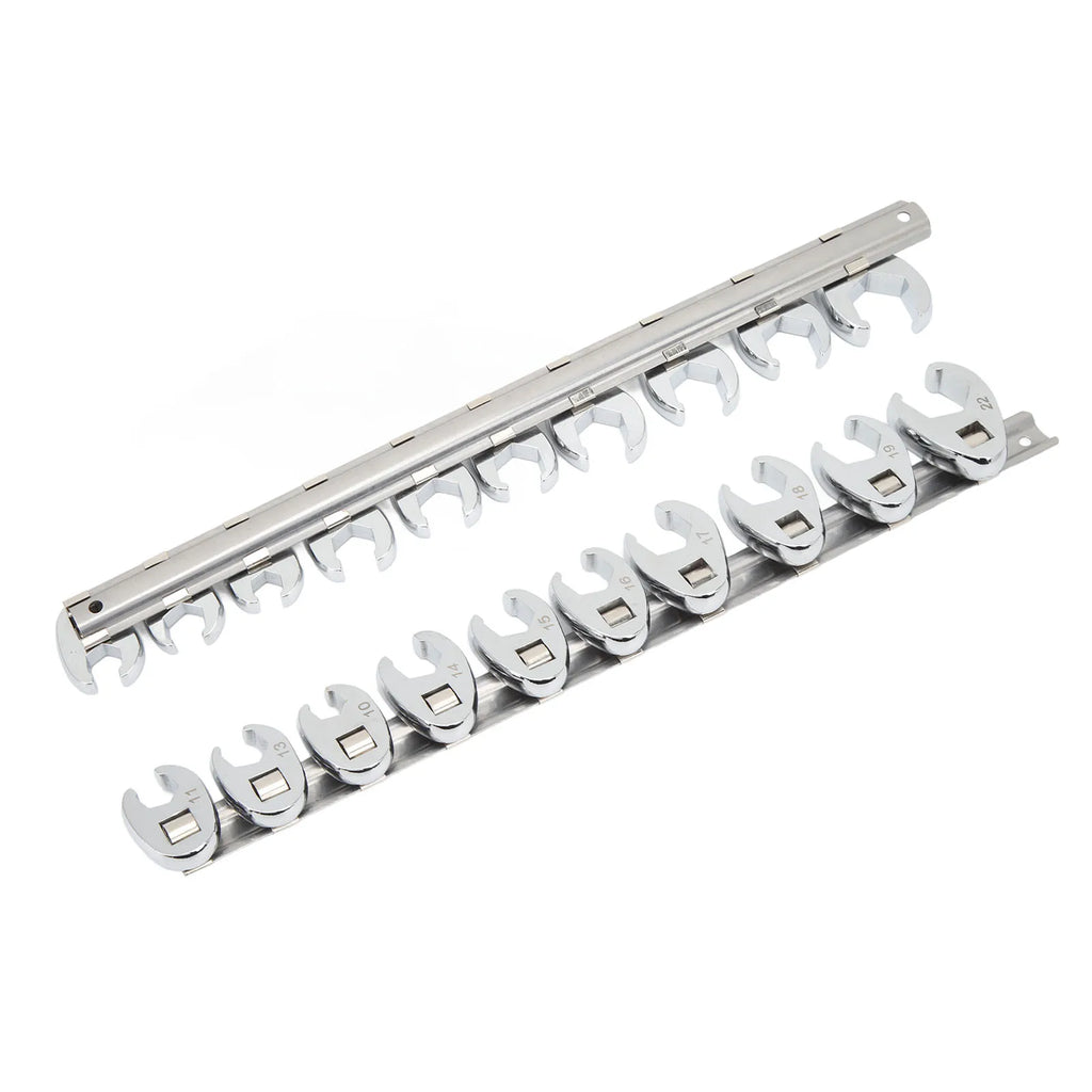 10pcs Chrome Plated Wrenches Crows Foot Wrench Set 10mm to 22mm Sizes Nut Wrench for 3/8in Drive Ratchet Qme
