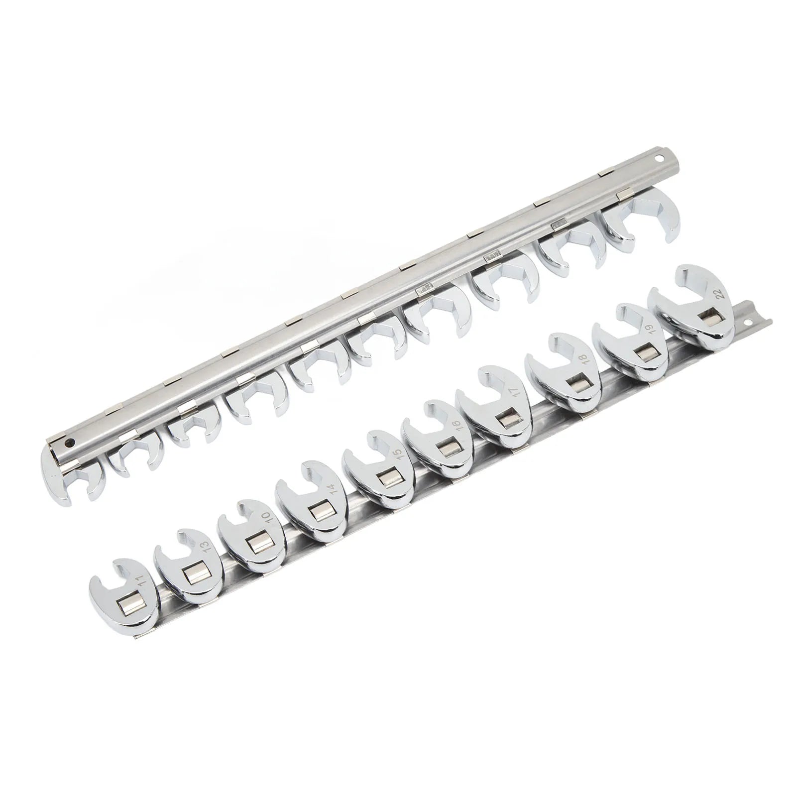 10pcs Chrome Plated Wrenches Crows Foot Wrench Set 10mm to 22mm Sizes Nut Wrench for 3/8in Drive Ratchet Qme