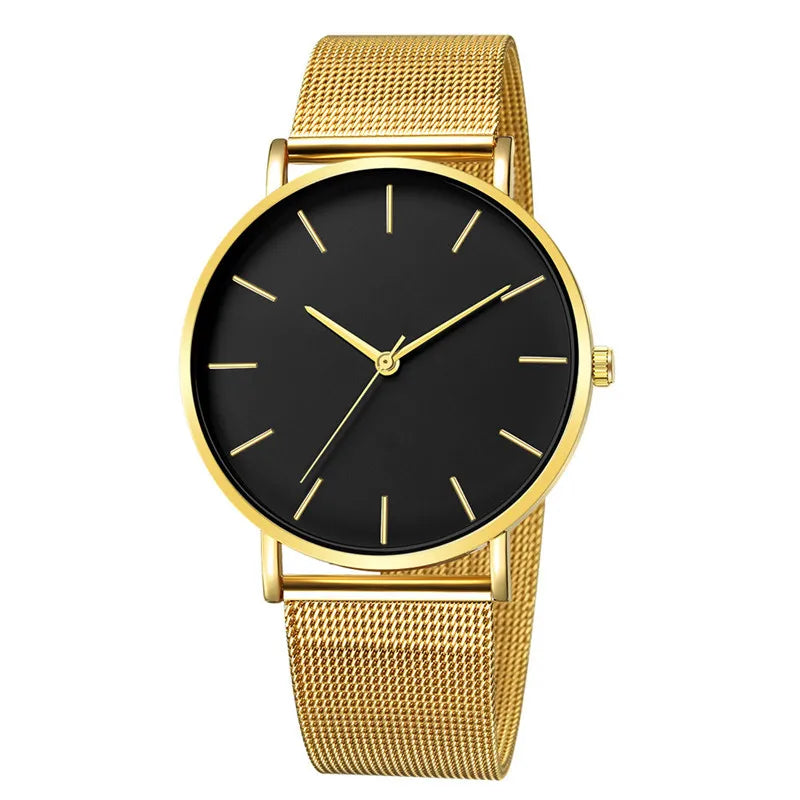 Reloj Mujer Ladies Fashion Metal Hour Casual Watch Simple Quartz Wrist Watch Female Black Mesh Stainless Steel Watch Saa Bracele Qme Gold black